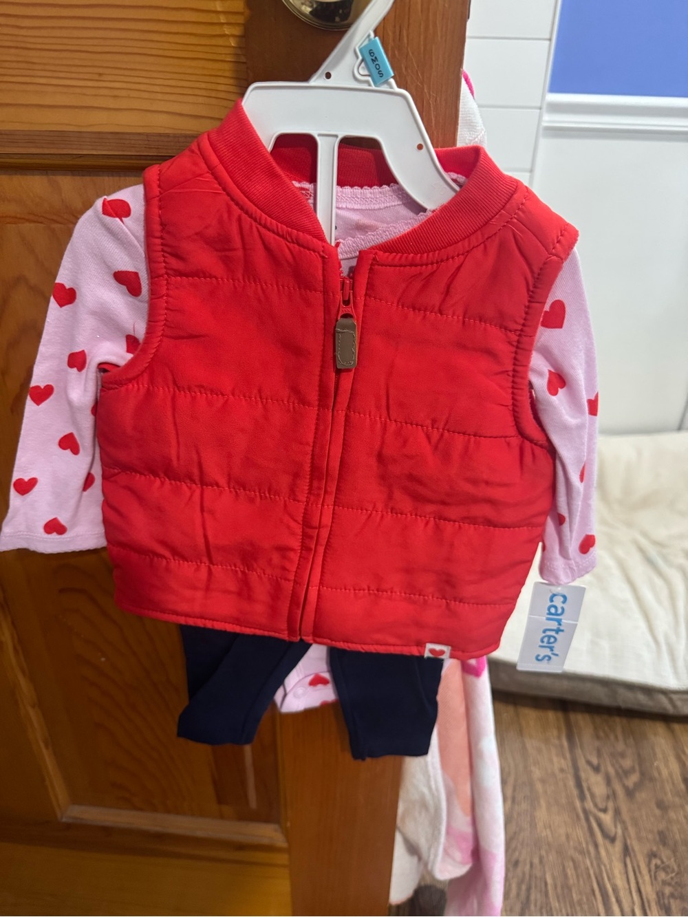 Carter's Red Quilted Vest with Pink Heart-Sleeve Top Set